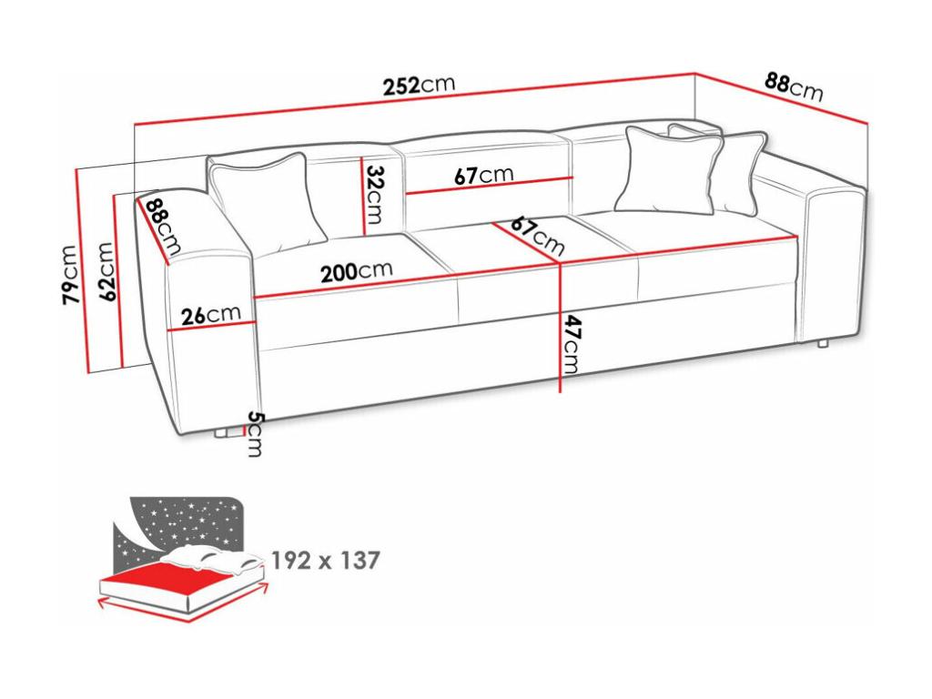 Sofá-cama Clovis 114, 79x252x88cm