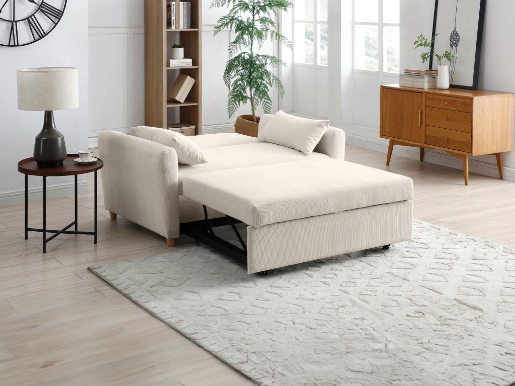 Sofá cama de 2 plazas de pana beige AYLA