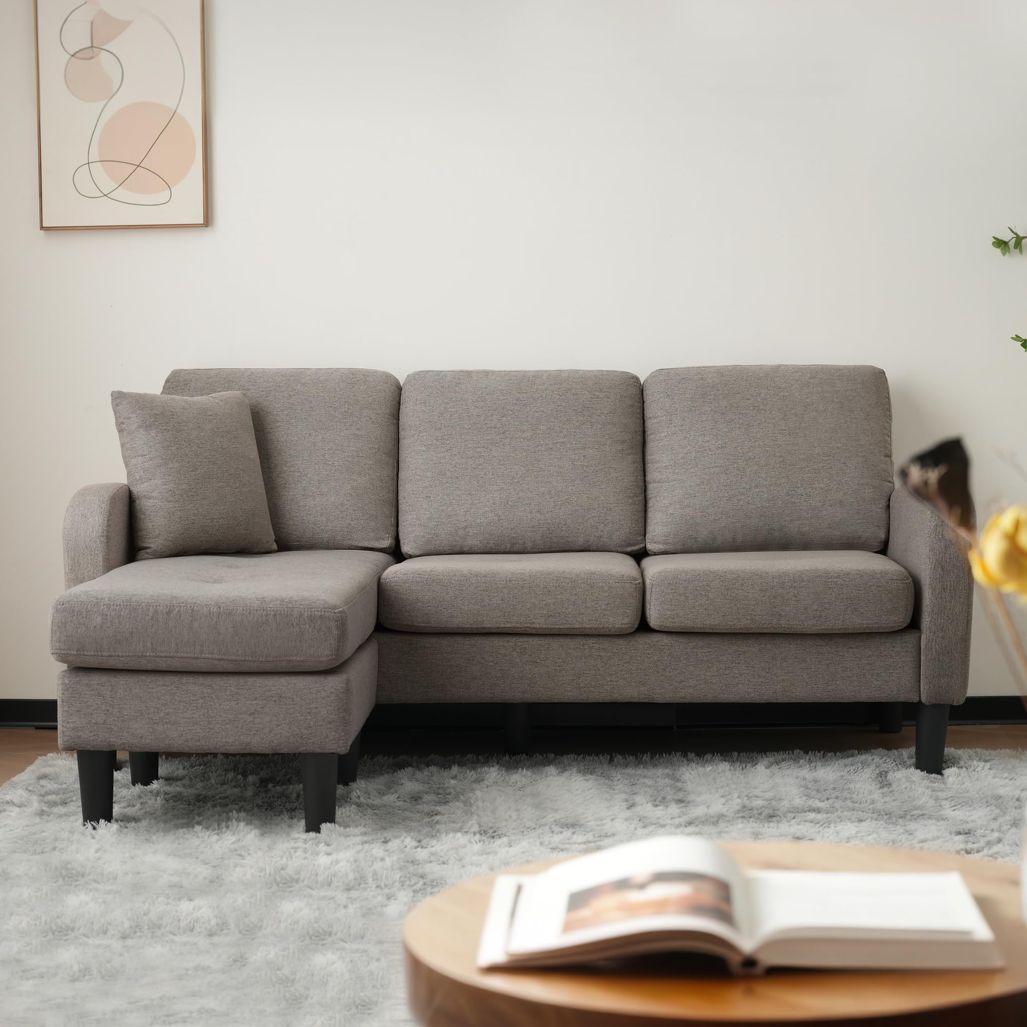 Sofá esquinero en L 3 plazas chaise longue beige