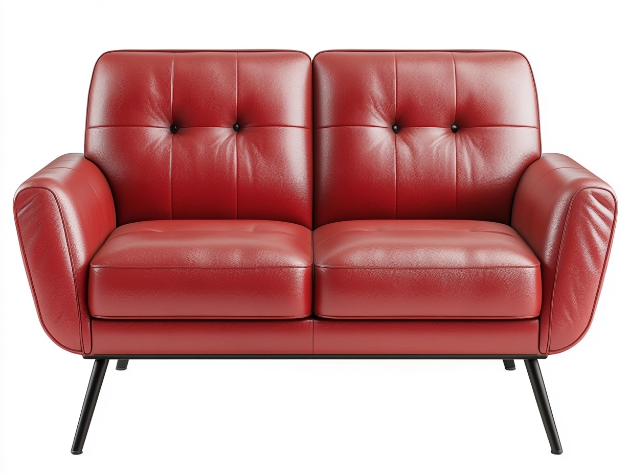 Sofá de dos plazas de cuero rojo diseño moderno para sala estructura metálica 150x85x80 cm kj4741678