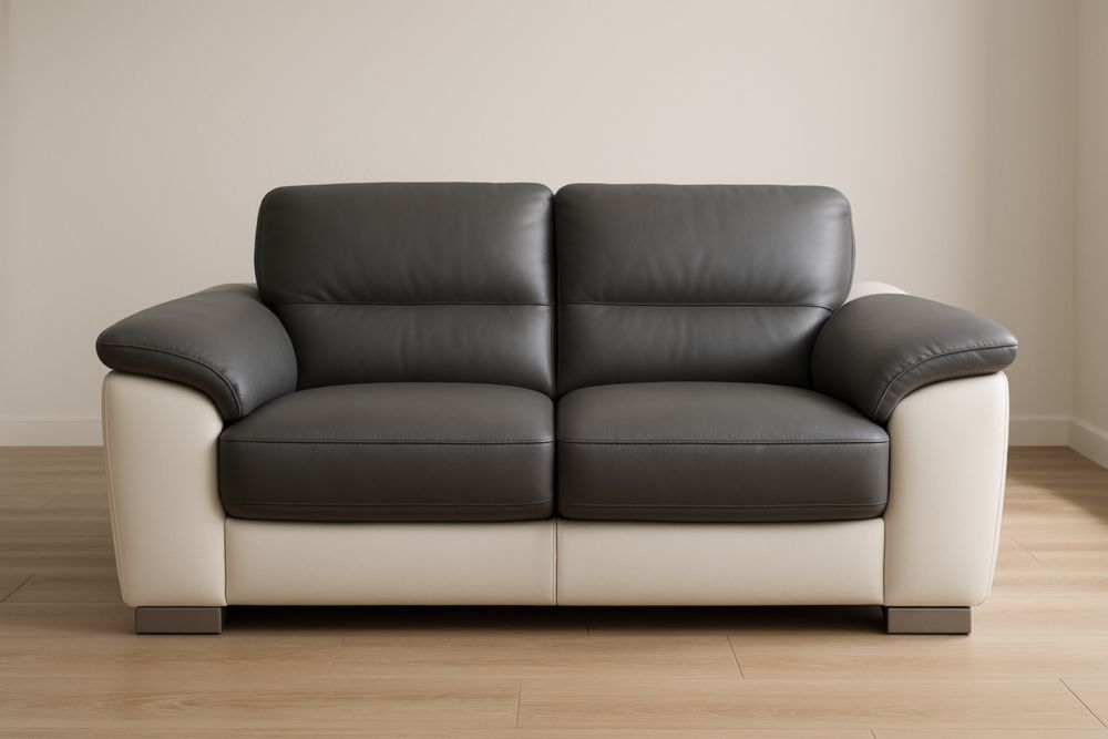 Sofá de 2 plazas de PU cuero gris/beige moderno