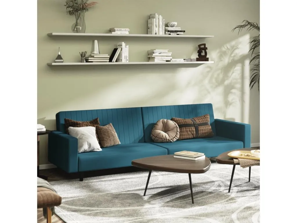 Sofá cama de 2 plazas terciopelo azul 97358FGSK