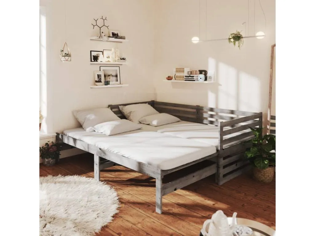 Sofá cama extraíble Andreuworldcasa maciza de Andreuworldcasa gris 2x(90x200) cm