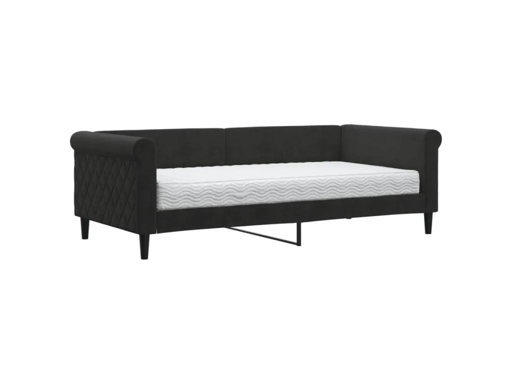 Sofá cama con colchón de terciopelo negro 90x190 cm qxjp93330