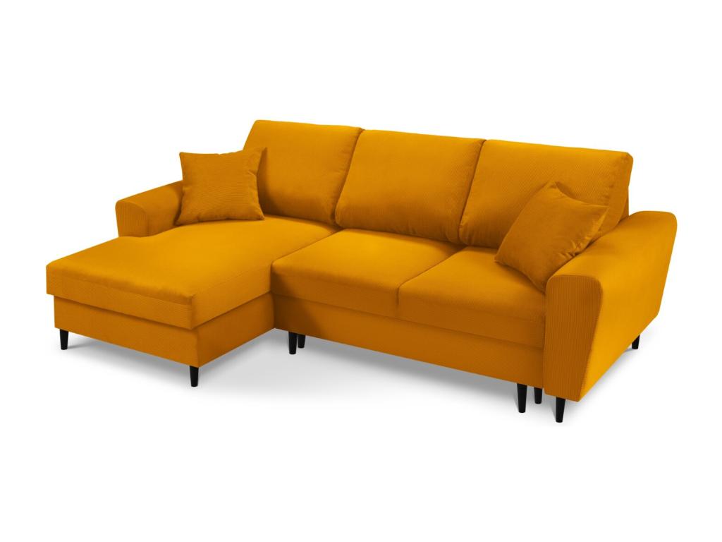 Nidolux- Sofá cama esquinero izquierdo con baúl de almacenaje 4 plazas de pana amarillo- 241x145x88cm