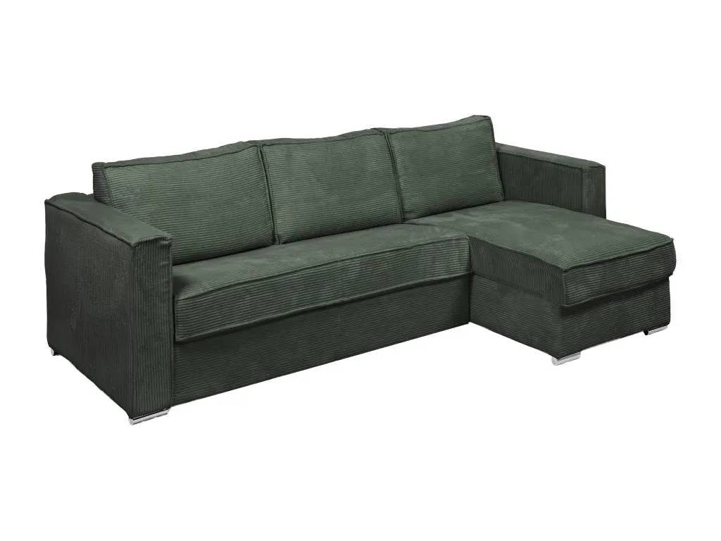 Sofá cama rinconero con apertura italiana y reversible de pana verde - Cama de láminas anchas de 160 cm - Colchón de 18 cm Alkihogares