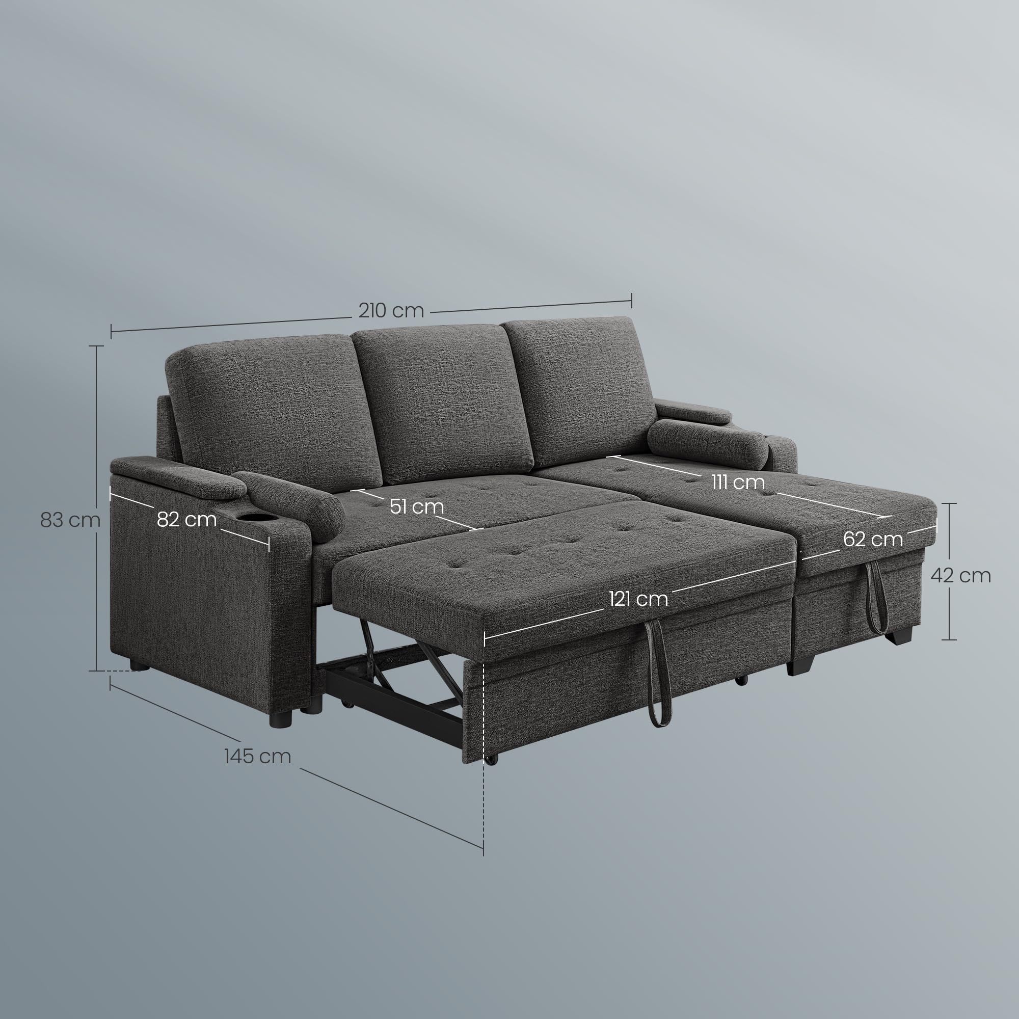 Sofá cama gris con almacenamiento Vasagle