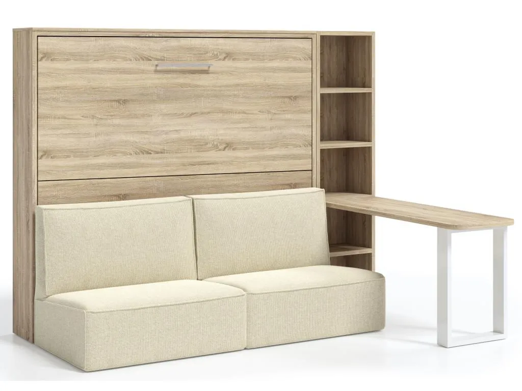 Cama escamoteable 120x200 sofá escritorio estante Homepleno-Sofá Beige-Estructura y fachada Homepleno claro pafm19796