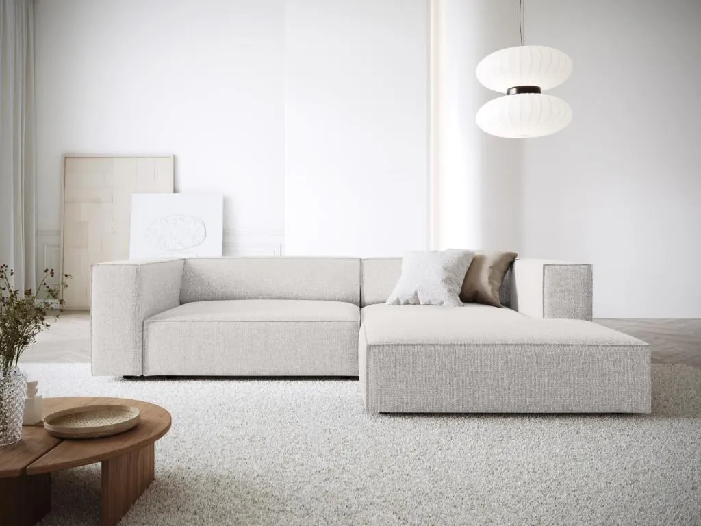 Boverdeco - Sofá esquinero derecho Boverdeco 3 plazas de tejido chenilla gris claro - 224x166x70cm