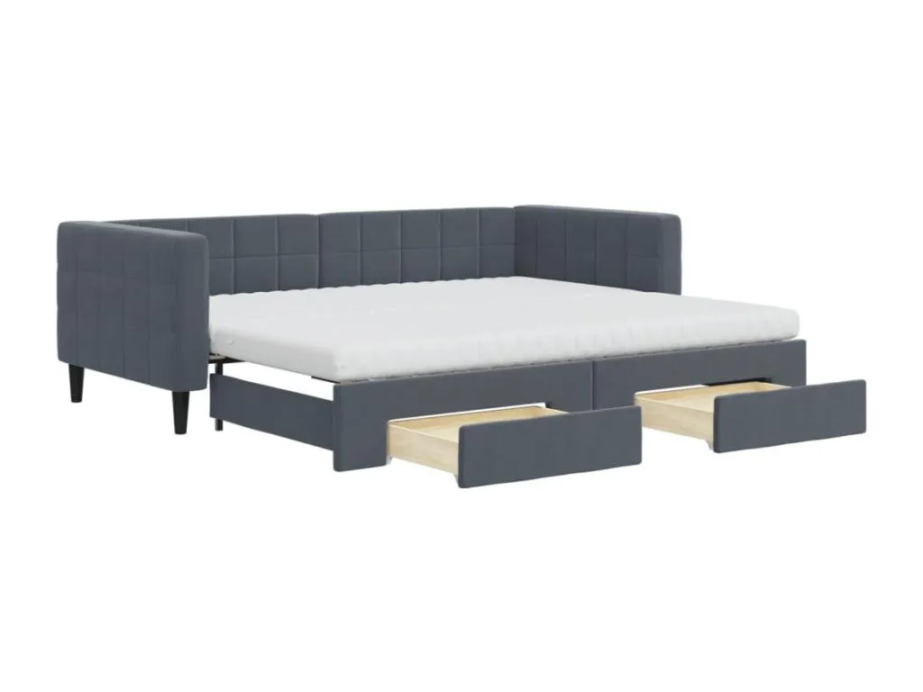 Sofá cama Casahandy con cajones en terciopelo gris oscuro 90x200 cm