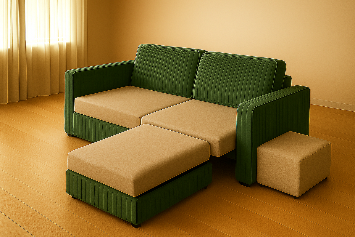Sofá Cama Modular Verde/Beige para Sala con Diseño Convertible y Almohadillas