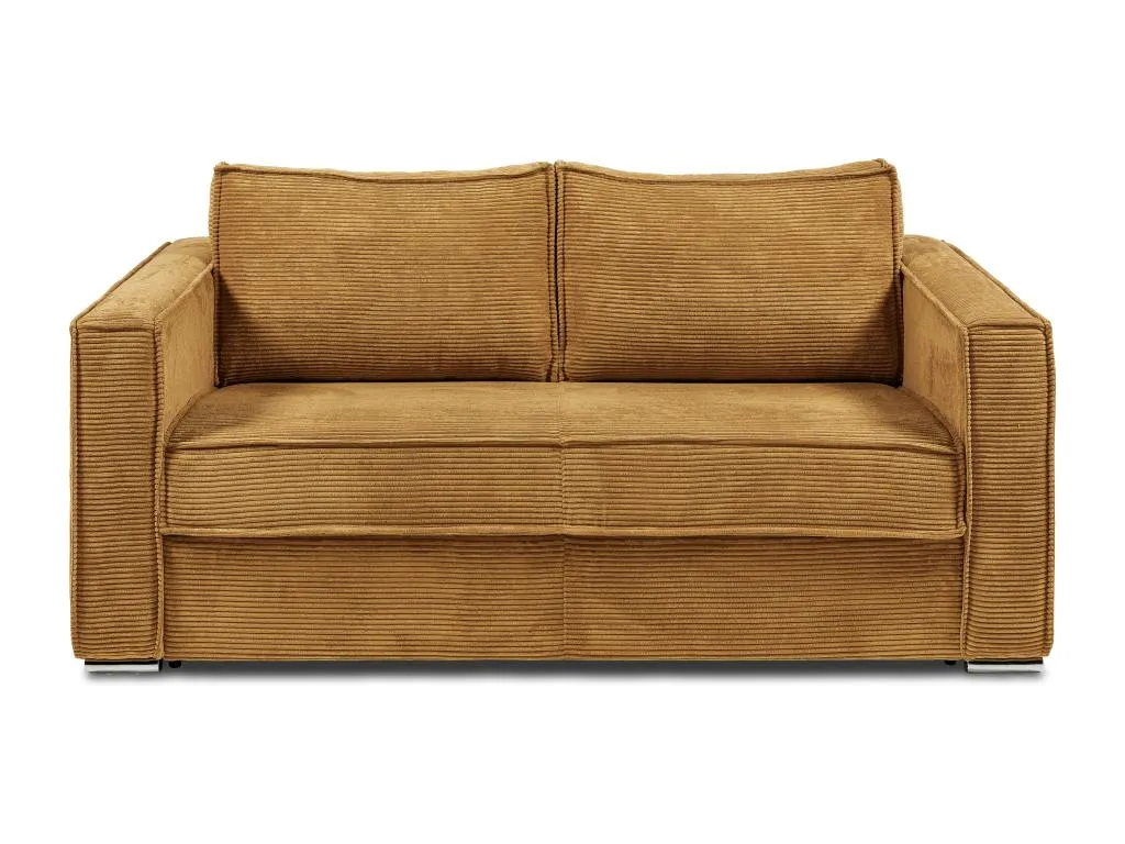 Sofá cama de 3 plazas de apertura rápida de pana mostaza - Somier de láminas anchas de 140 cm - Colchón de 18 cm Sancaldeco 48712OGEA