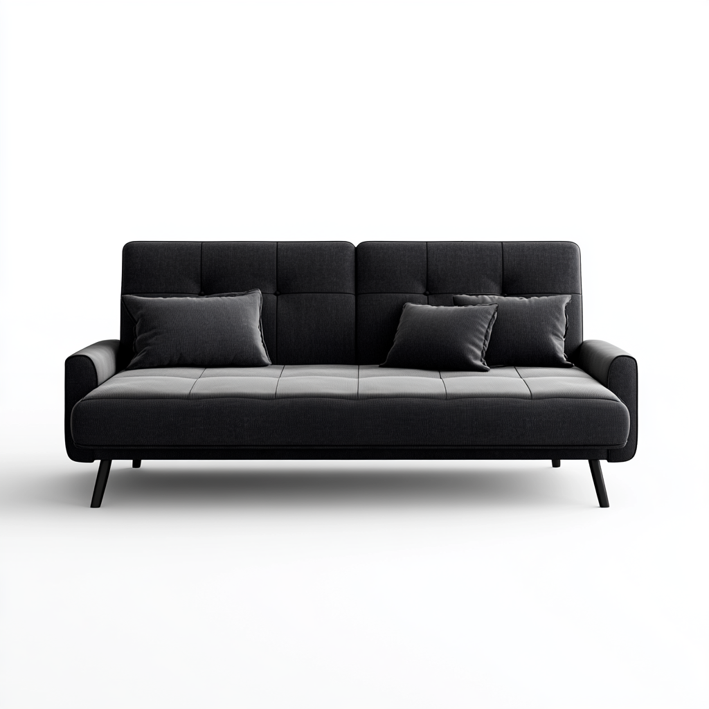 Sofá cama en tela negra 2,0x0,85 m con patas de madera