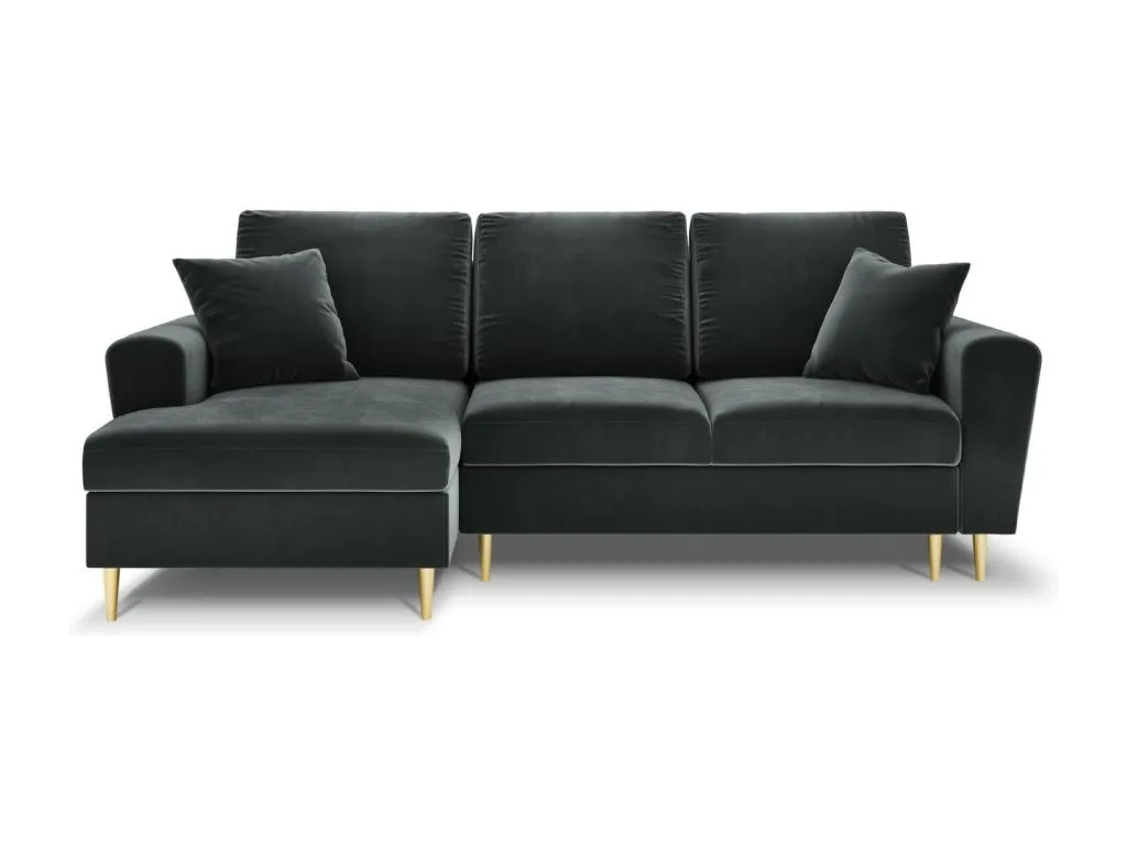 Micasacool - Sofá cama esquinero izquierdo con baúl de almacenaje Micasacool 4 plazas de terciopelo gris oscuro - 241x145x88cm