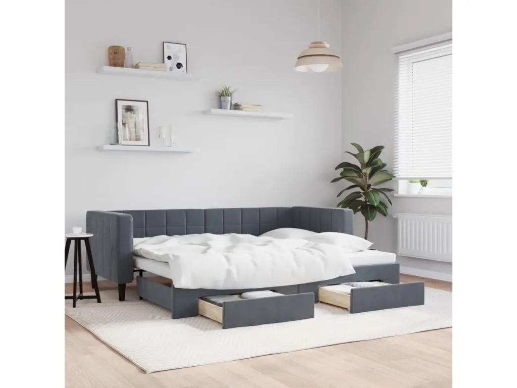 Sofá cama Homepleno con cajones terciopelo gris oscuro 80x200 cm 76456uqor