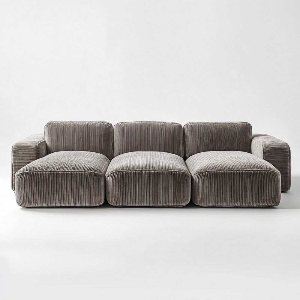 Sofá Modular Gris Sala de Estar 3 Plazas Comodidad Terciopelo