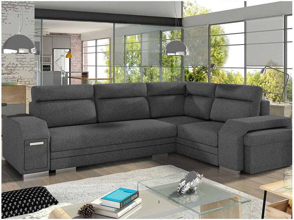 Sofá rinconero Kingsport 101, Gris, Función de descanso, Caja de ropa de cama, 305x205cm