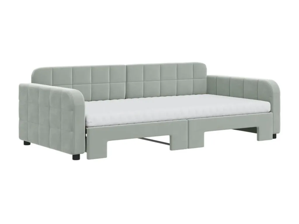 Sofá cama Homepleno con colchón terciopelo gris claro 100x200 cm inzs33898