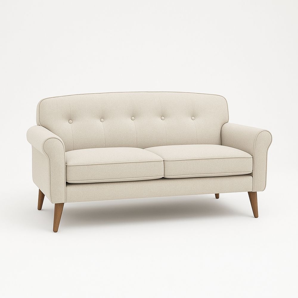 Sofá Moderno para Sala de Estar 3 Plazas Tapizado Beige Algodón y Madera