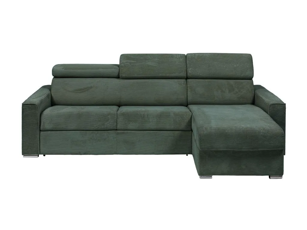 Sofá cama esquinero reversible con apertura italiana de pana verde - Colchón de láminas anchas de 140 cm - Colchón de 22 cm - Micasacool