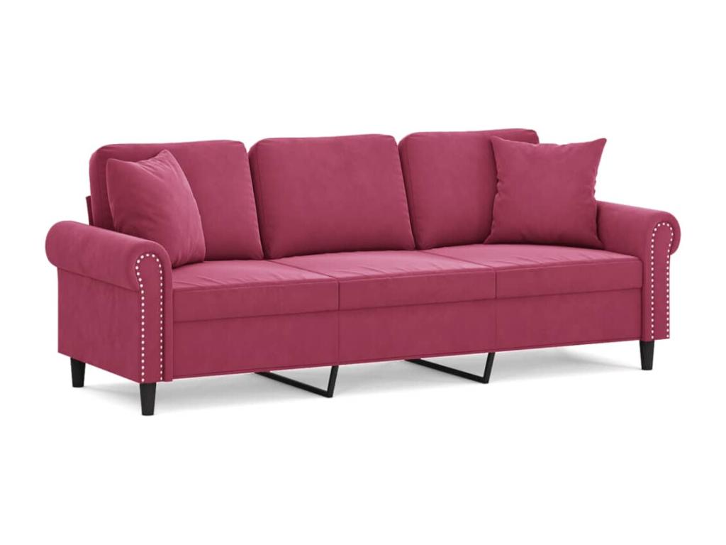 Sofá de 3 plazas con cojines Joliven rojo tinto 180 cm