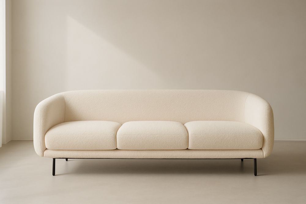 220x90x80 cm sofá 3 plazas estructura metálica tapizado bouclé color crema