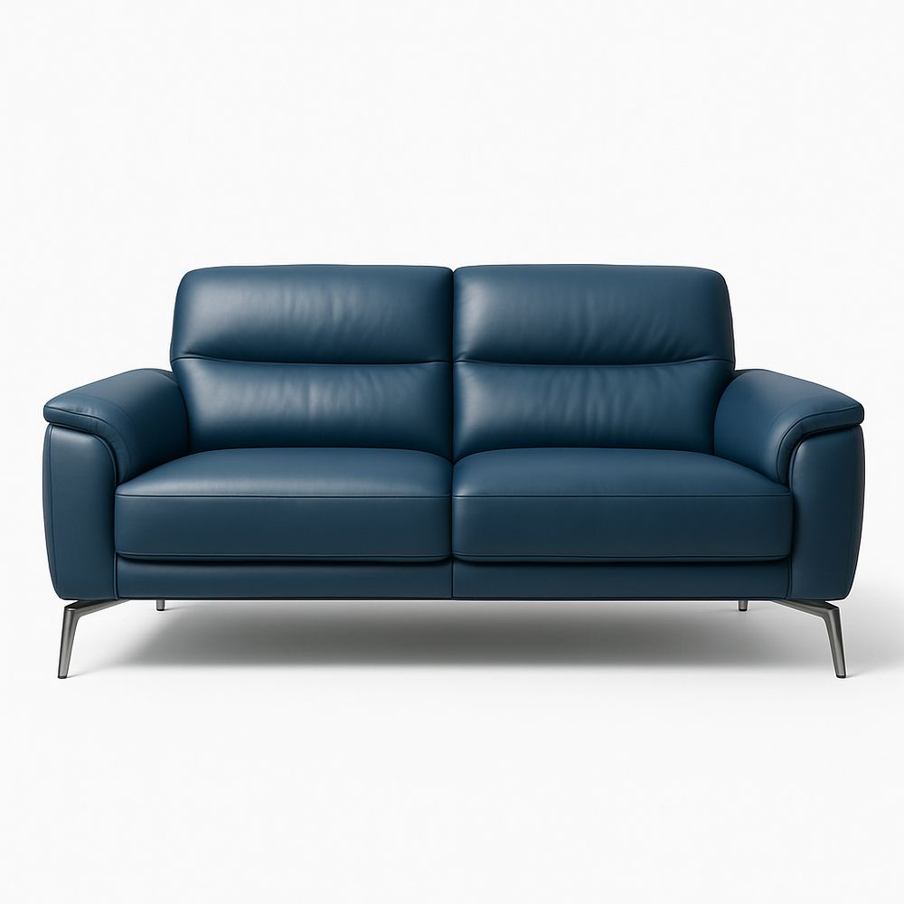 Sofá azul de 2 plazas 180x100x90 cm con estructura reforzada y patas de acero inoxidable