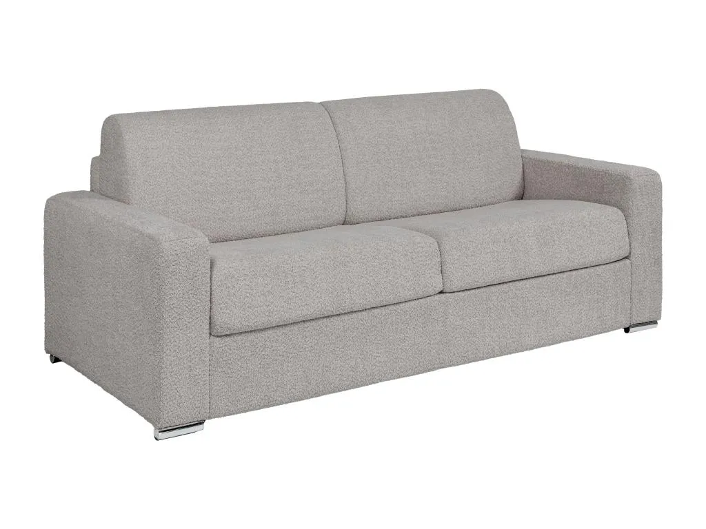 Sofá cama de 4 plazas de apertura rápida en tela rizada gris claro, somier 160 cm, colchón 22 cm Calito. mob3295407