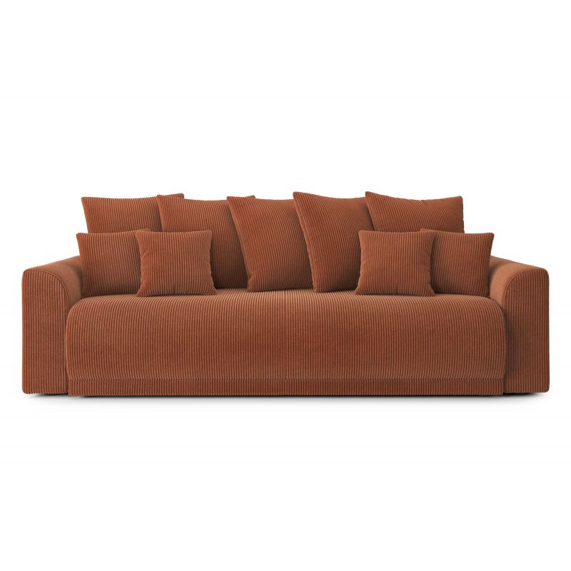 Sofá derecho convertible en terciopelo de 3 plazas color terracota wg7986m6