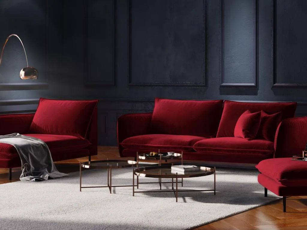 Alkifurniturees - Sofá Alkifurniturees 4 plazas de terciopelo rojo - 230x92x95cm UFAD46763