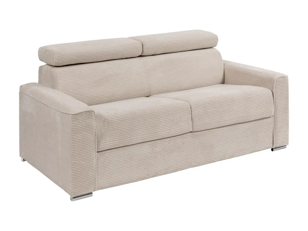 Sofá cama de 4 plazas de apertura rápida de pana beige - Cama de 160 cm - Colchón de 22 cm - Homepleno jbdc08571
