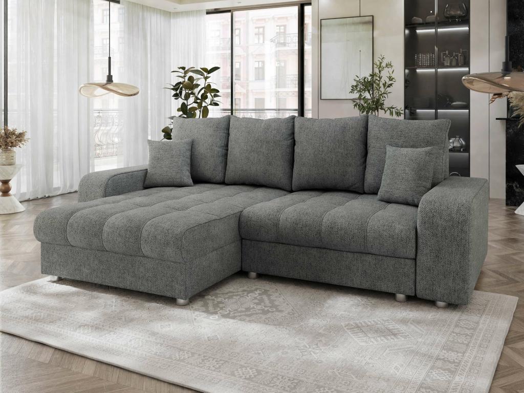 Sofá rinconero Sanford 102, Gris, Función de descanso, Caja de ropa de cama, 250x166x94cm