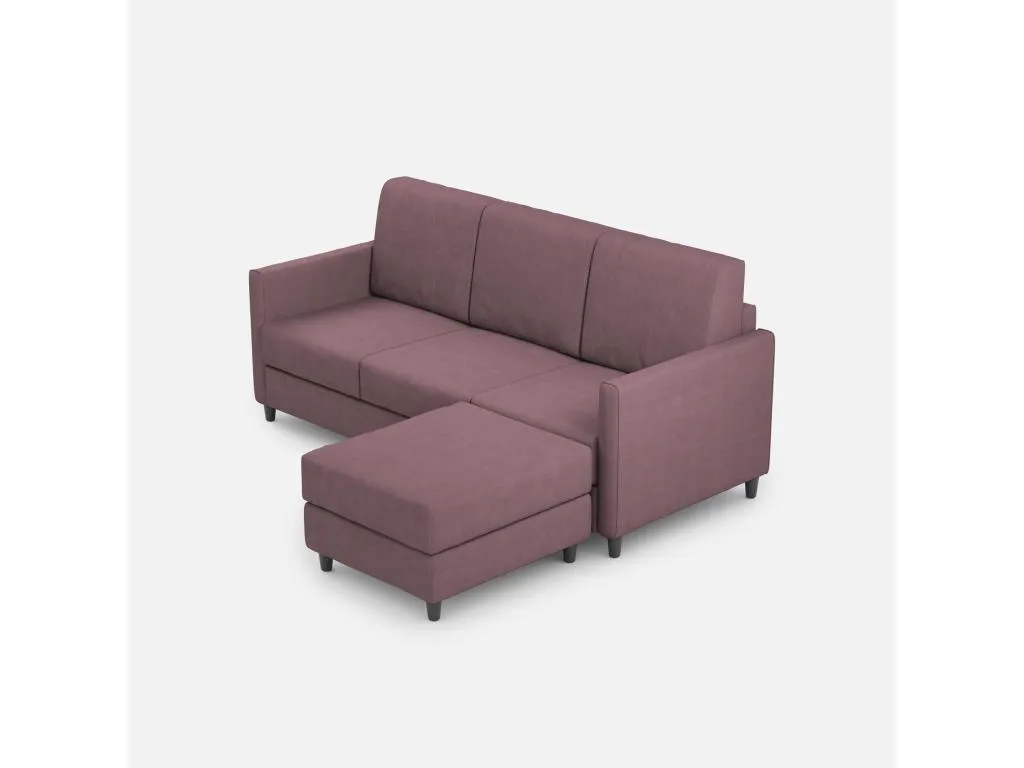 Sofá Andreuworldcasa 3 plazas (tres plazas de 60 cm) puf dimensiones exteriores L.198 P.155 color ciruela