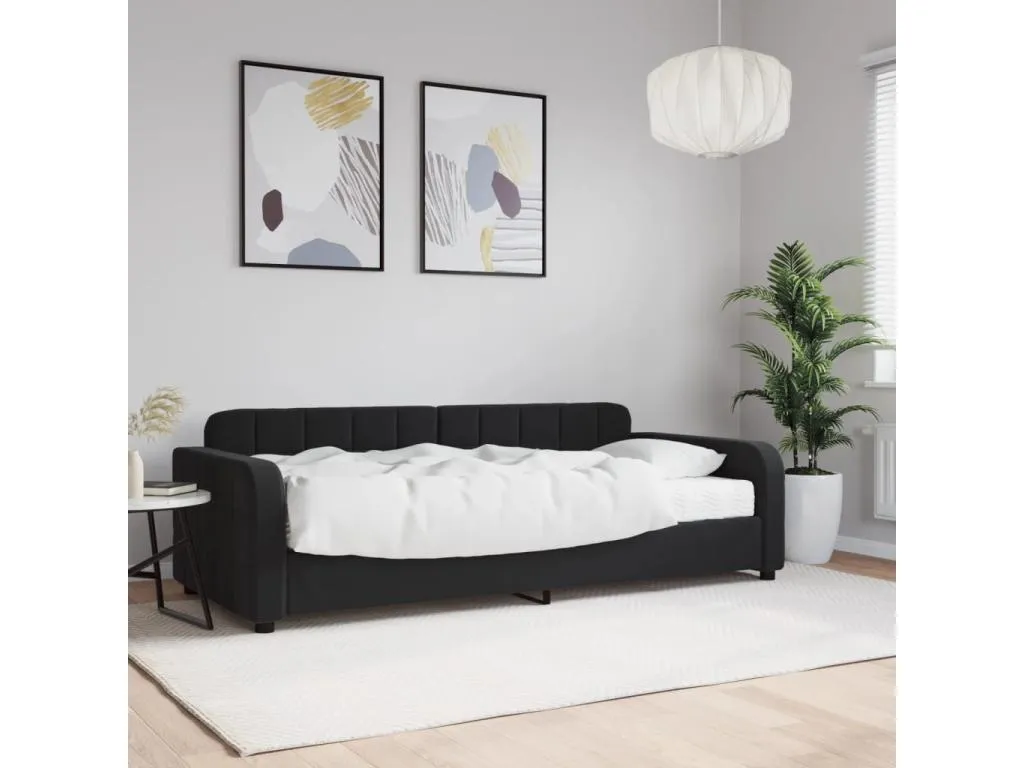 Sofá cama con colchón terciopelo negro 90x200 cm