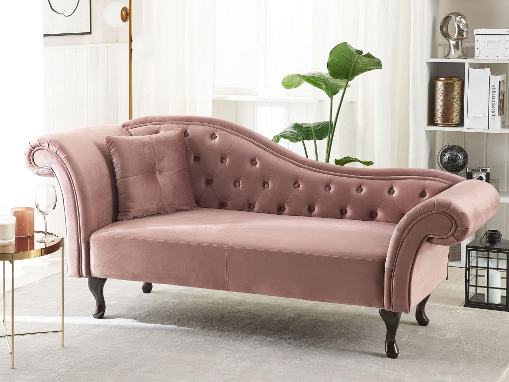 Chaise longue de terciopelo rosa izquierdo LATTES
