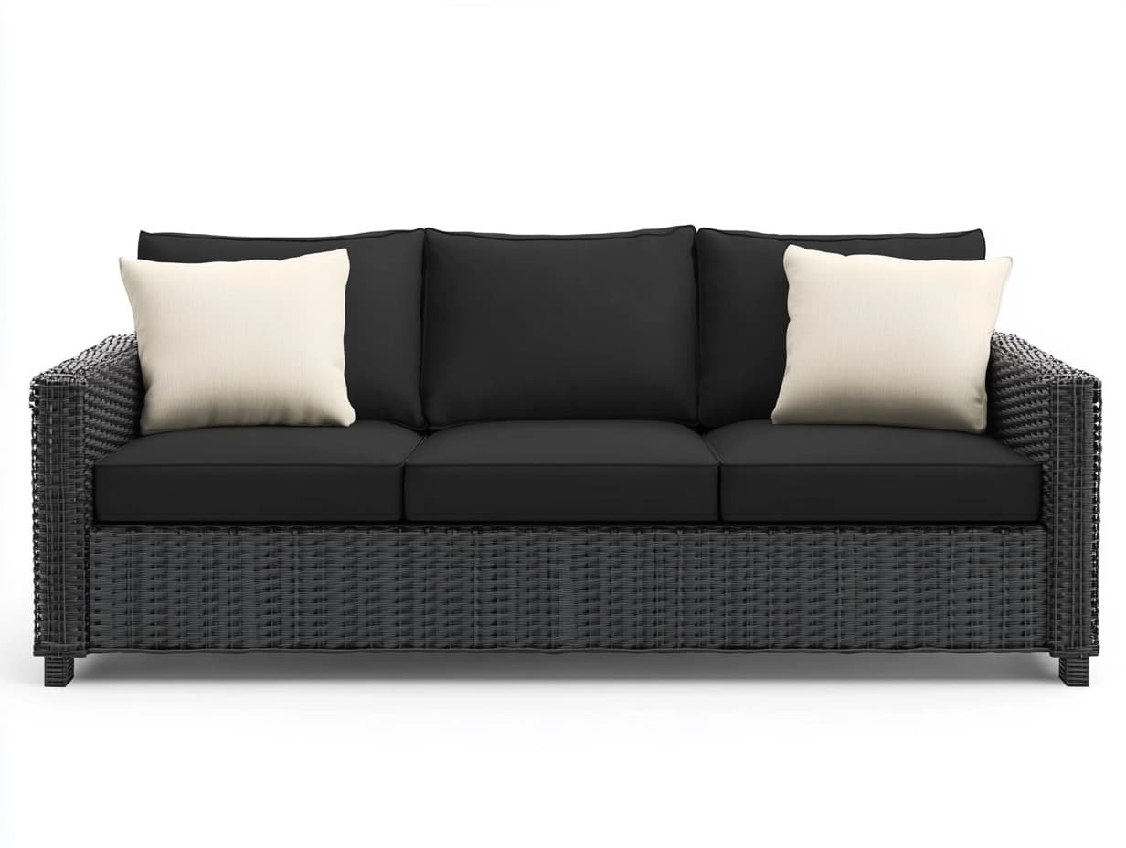 Sofá de Ratán de Exterior 3 Plazas Gris/Negro