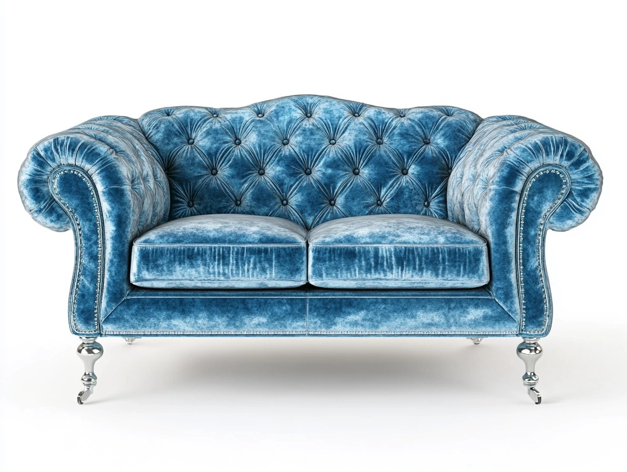 Sofá tapizado capitoné de 2 plazas con ruedas decorativas 150x85x75 cm
