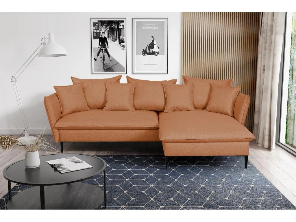 Sofá cama rinconera de tela naranja Boverdeco - Ángulo derecho
