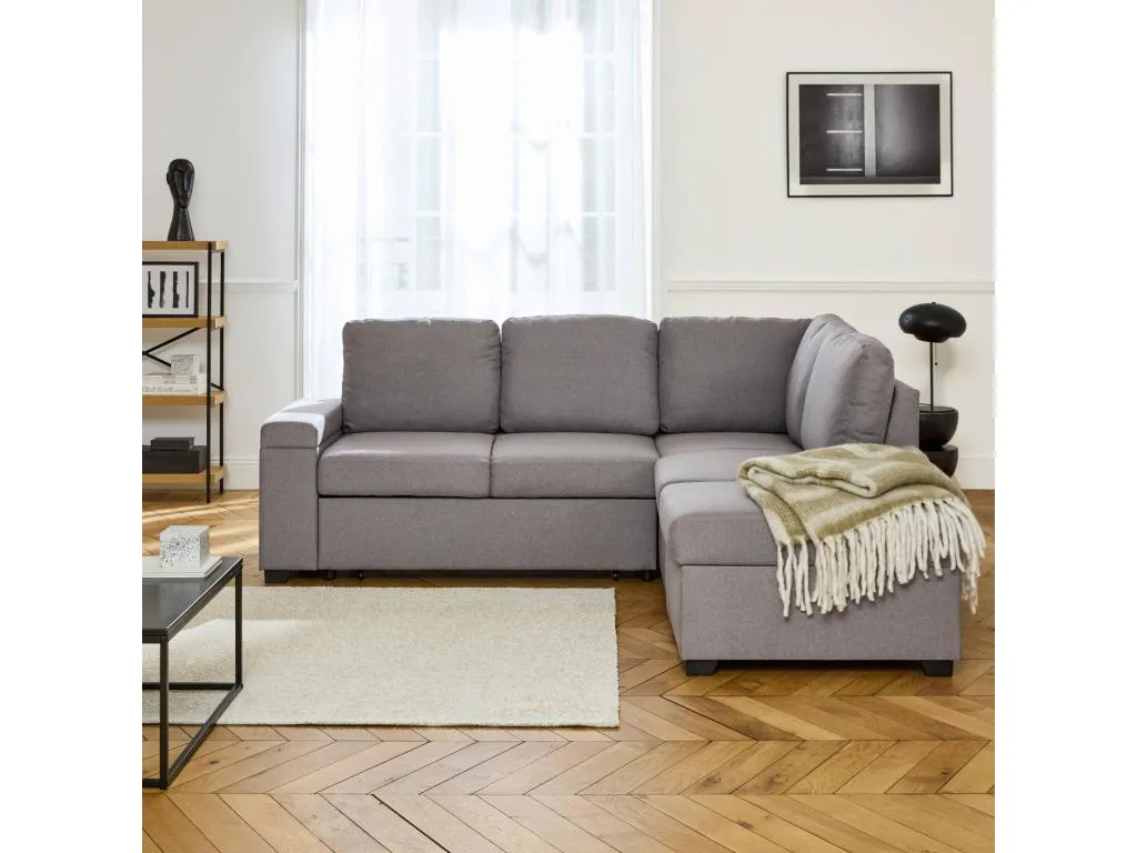 Sofá cama con reposapiés de 3 plazas gris claro ecqu17707