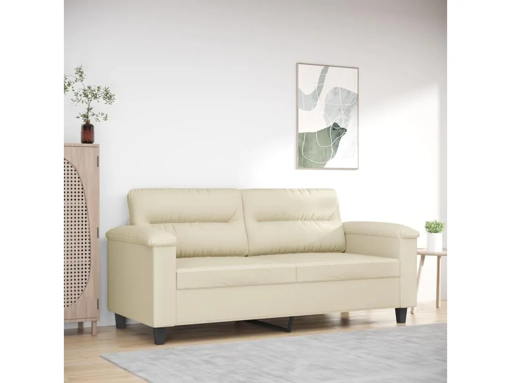 Sofá de 2 plazas de cuero sintético color crema 140 cm magg94748