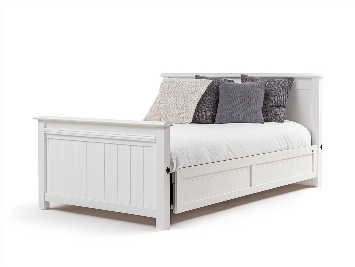 Sofá cama de madera blanca con almacenamiento