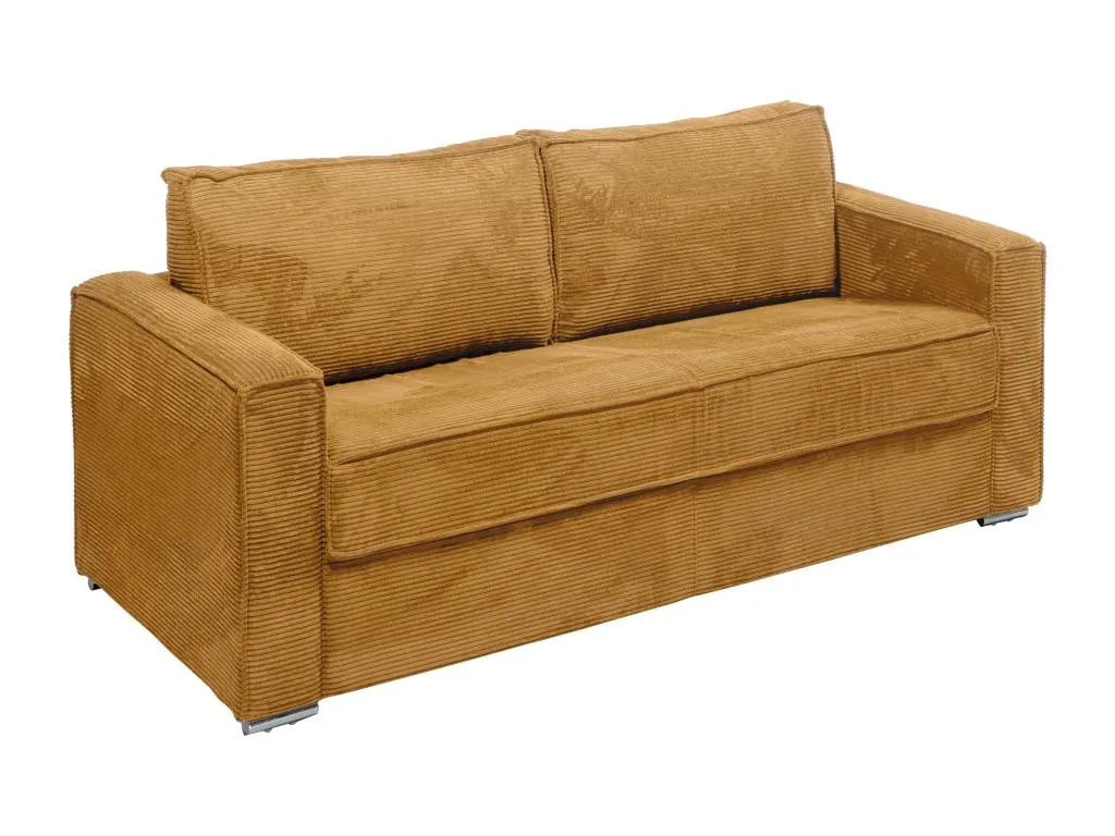 Sofá cama de 4 plazas exprés de pana amarillo mostaza - Cama de 160 cm - Colchón de 18 cm Decoencanto