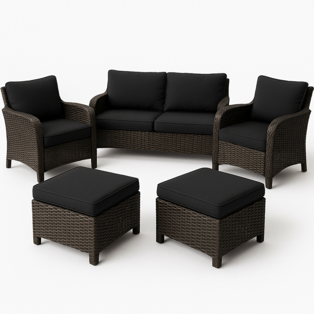 Conjunto de Sofá 3 Plazas Marrón con 2 Sillones y 2 Taburetes - Dimensiones: Sofá 180x75x80 cm