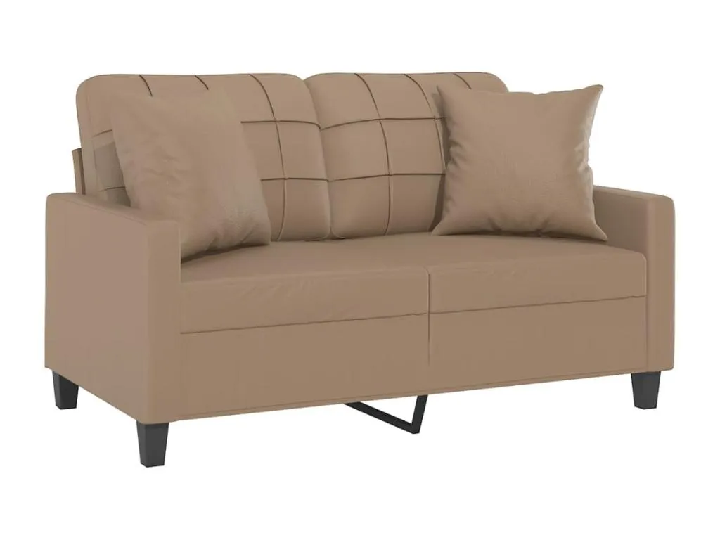 Sofá de 2 Plazas con Cojines de Cuero Sintético Capuchino Longitud 120 cm IB5233703