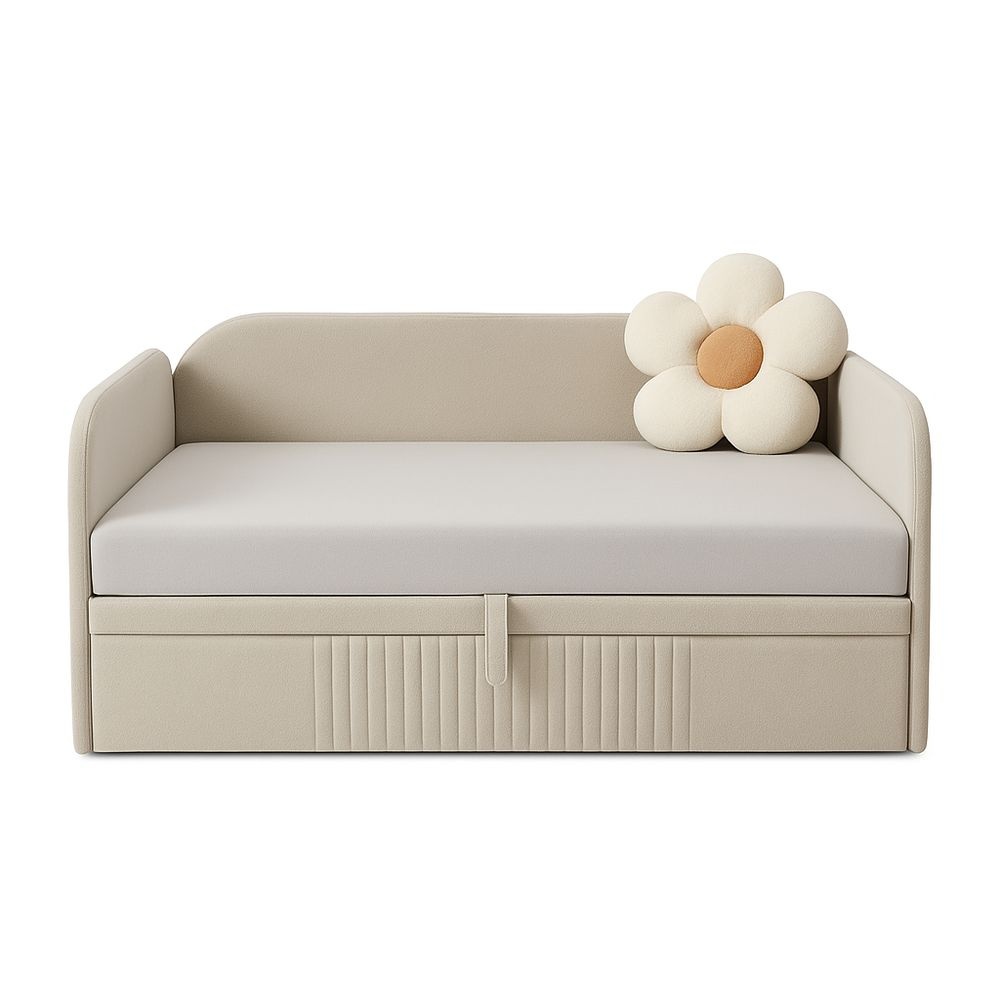 Sofá Cama 190x90cm Salón Multifuncional Tela Beige Transformable