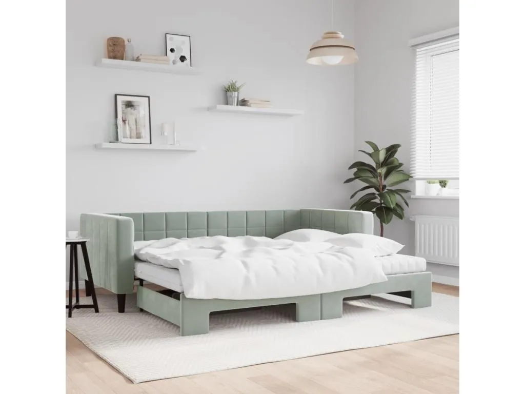 Sofá cama Vivircalido con colchón terciopelo gris claro 90x200 cm zevj74223