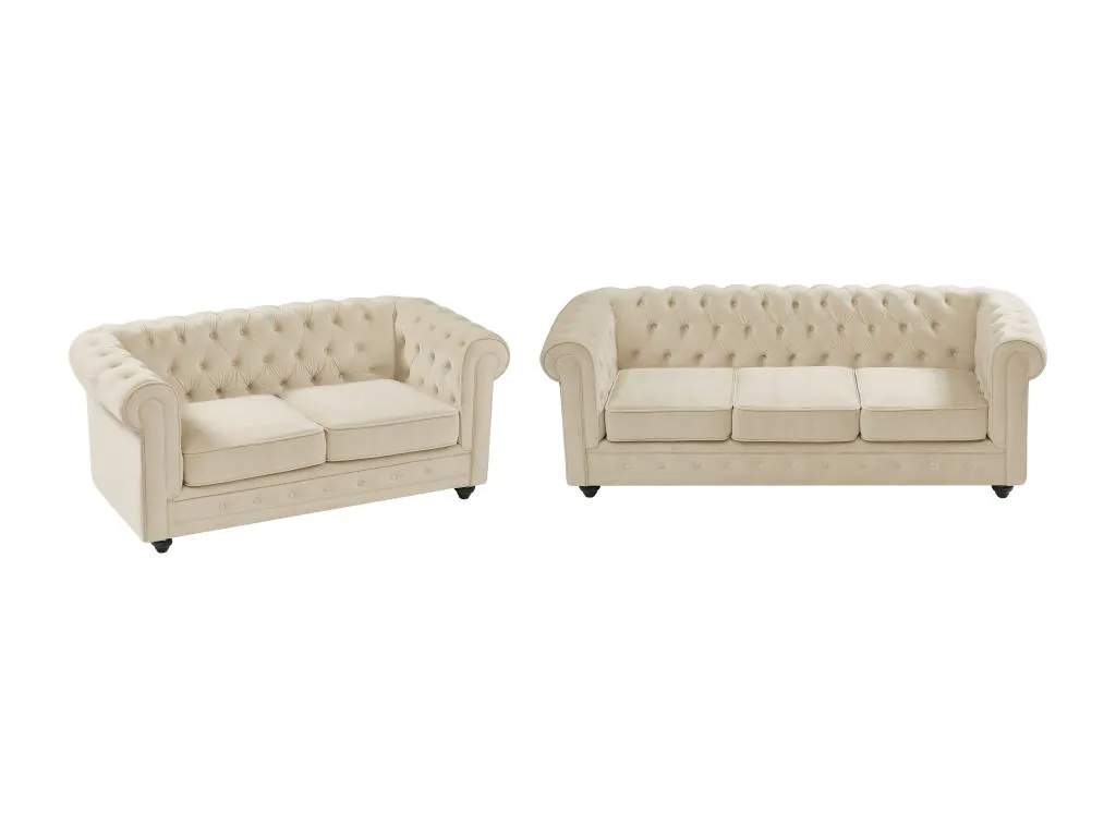 Sofá de 3 y 2 plazas tapizado en terciopelo beige Biocasahogar EC9796213