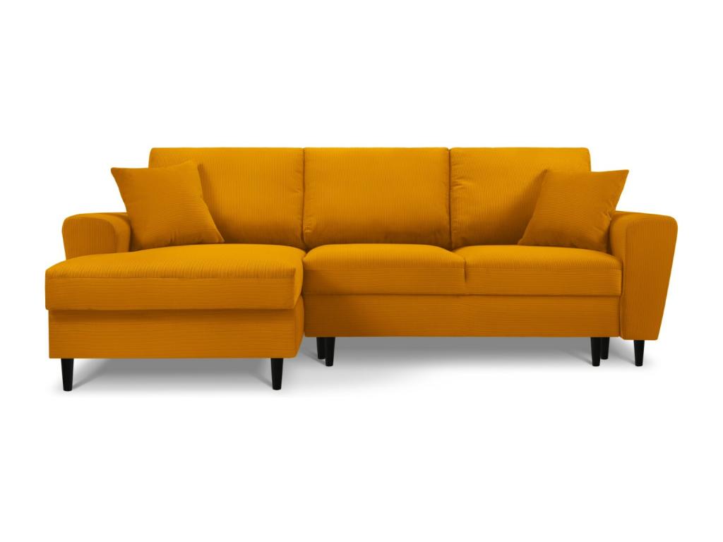Nidolux- Sofá cama esquinero izquierdo con baúl de almacenaje 4 plazas de pana amarillo- 241x145x88cm