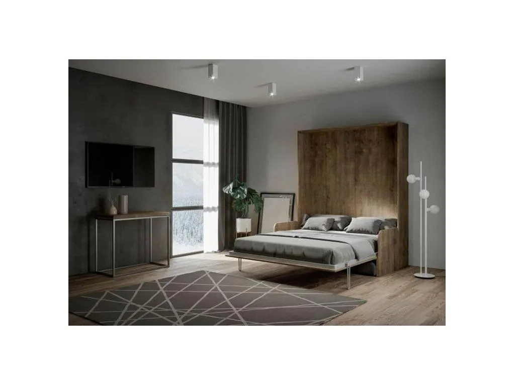 Cama abatible vertical en nogal con sofá de tela Casabellaes 140x190 cm - 32 colores de tela-Color Microfibra 14 99182JRPW