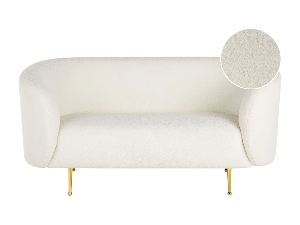 Sofá 2 plazas de bouclé blanco/dorado Homepleno izsp85554